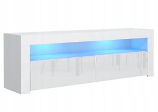 Skrinka pod TV - Zásuvky na biely stôl RTV 160 cm biely lesk + LED