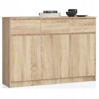 Komoda do obývačky - ZÁSUVKOVÁ SKRIŇA 140cm 3 DVERE 3 ZÁSUVKY SONOMA VEĽK.
