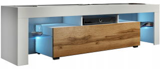 Skrinka pod TV - Zásuvky RTV White Mat + Oak Wotan 160 cm