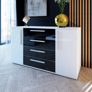 Komoda do študenskej izby - Hrudník zásuviek so zásuvkami, biely lesk 160 cm
