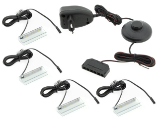 Osvetlenie nábytku - Klip Kpl.4x LED PVC pre sklenenú policu +napájanie