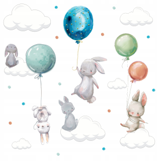 Destké samolepky - Bunny balóny s bodkami nástenných nálepiek 100x100