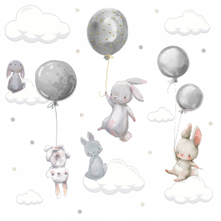 Destké samolepky - Bunny balóny s bodkami nástenných nálepiek 100x60