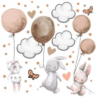 Destké samolepky - Bunny Balloons Wall Stickers 50x100cm KR10