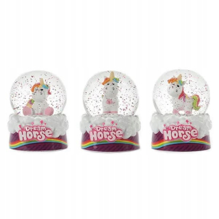 3D detká dekorácia - Snehová guľa Unicorn Glitter v oblakoch dúha