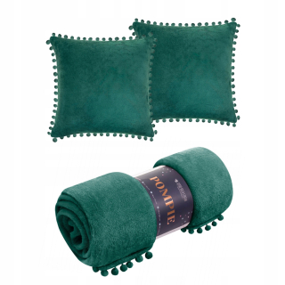 Prikrývka, prehozy na posteľ - Prikrývka + 2 pompóny s pompoms fľašou zelenú súpravu