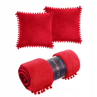 Prikrývka, prehozy na posteľ - Prikrývka + 2 pompoms s pompoms červenou sadou