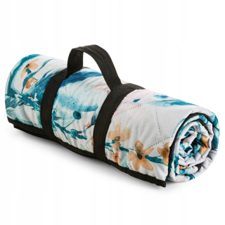 Prikrývka, prehozy na posteľ - Pikniková prikrývka 130x145 biele tyrkysové kvety