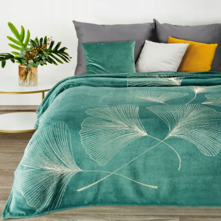Prikrývka, prehozy na posteľ - Plyšový ginko1 150x200, tyrkysová