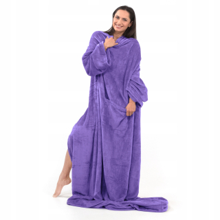 Prikrývka, prehozy na posteľ - Prikrývka s rukávmi zimný župan 170x200 Purple