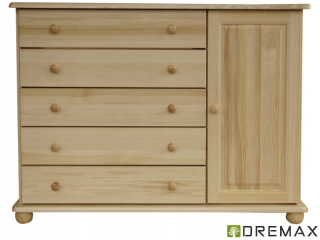 Komoda do detskej izby - Kúzačka 66 vyrobená z tuhého borovicového dreva 125x42x92 Prod