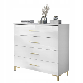 Komoda do detskej izby - Lina dresser biely lesk zlaté nohy LED rukoväť