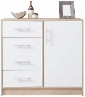 Komoda do obývačky - Kúzačka so zásuvkami 90 cm biely / Sonoma Salon Oak