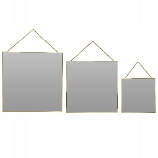 Zrkadlo do predsiene - Sada 3 štvorcových zlatých zrkadiel