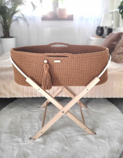 Prútený košík pre bábätká - Kôšov Mojžiš boho ručne vyrobený so stojanom - karamel
