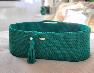 Prútený košík pre bábätká - Moses Basket Boho Handmade - Green