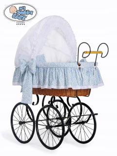 Prútený košík pre bábätká - Kôš Mojžiša retro jazmín - Natural + Blue