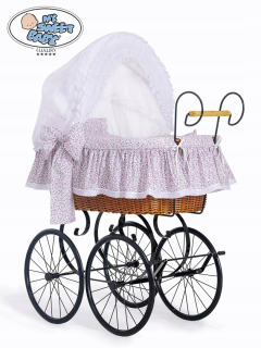 Prútený košík pre bábätká - Kôš Mojžiša retro jazmín - Natural + Pink -B