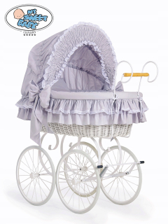 Prútený košík pre bábätká - Kôš Mojžiša retro Victoria - biela + šedá rýchlo