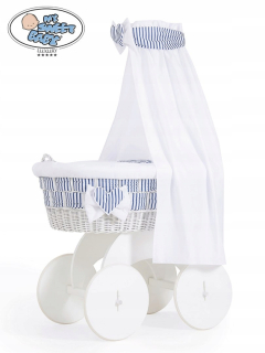Prútený košík pre bábätká - Mojžišský kôš s baldachýnom Marina White + White-G-G