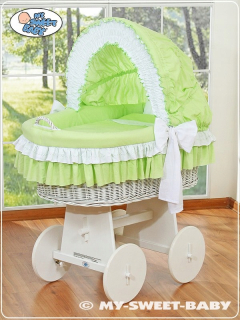 Prútený košík pre bábätká - Mojžišský kôš s chovateľskou stanici- Bellamy White + Green and White