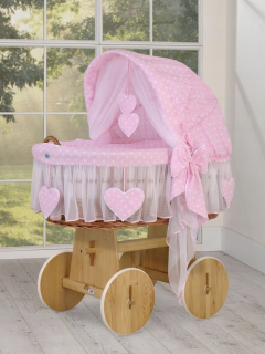 Prútený košík pre bábätká - Mojžišový kôš s stánkom- Amelie Pink Peas
