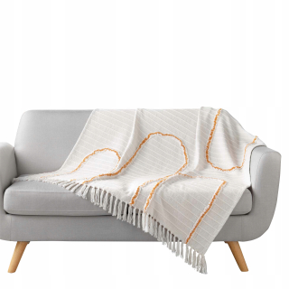 Prikrývka, prehozy na posteľ - Krémová prikrývka boho 100% bavlnená strapca 125x150 cm