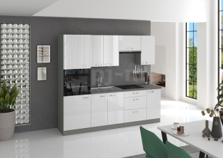Kuchynská linka - Bianca Kitchen, biely lesk, 240 cm biely lesk