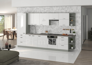 Kuchynská linka - Bianca Kitchen, biely lesk, 350 cm biely lesk