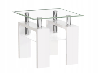 Konferenčný stolík do obývačky - Lavičkový sklenený stôl káva biela mini H55-60