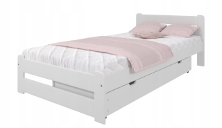 Posteľ do spálne - Biela posteľ E2 90x200 Drevená + masívny rám