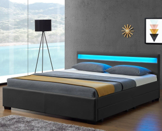Posteľ do spálne - LED čalúnené lôžko 140x200 šedá koža
