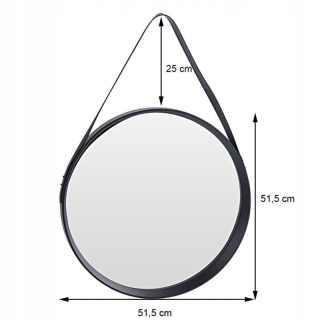 Zrkadlo do predsiene - Zrkadlo 50 cm okrúhle na koženom remienku čierne