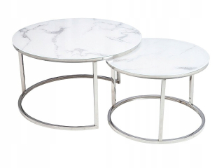 Konferenčný stolík do obývačky - Atlanta B Bench Biały stanovila mramorový efekt/Chrome SI