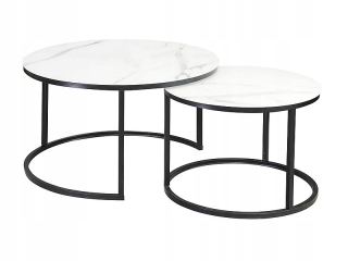 Konferenčný stolík do obývačky - Lavica Atlanta C, Biely mramorový efekt/Black S Set
