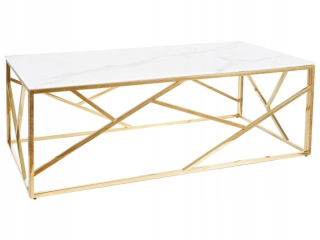 Konferenčný stolík do obývačky - ESCADA A II 60x120 Biely mramorový/zlatý signál