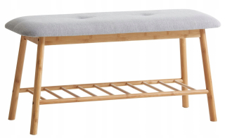 Komoda, box do spálne - Vand čalúnená lavica 90x34cm šedá/bambus