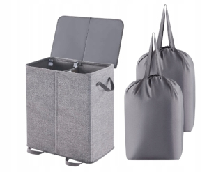 Kôš na bielizeň - LifeWit Double Laundry Basket 125 l šedá s krytom