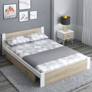Posteľ do spálne - Posteľ 140x200 Drevená biela + Sonoma DMD3 Oak