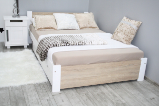Posteľ do spálne - 3D lôžko 140x200 White + Sonoma Oak Masívny rám