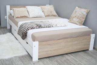 Posteľ do spálne - 3D posteľ 90x200 biela+Sonoma Oak+jarná matrac