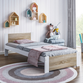 Posteľ do spálne - Posteľ 90x200 Drevená biela + Sonoma Dmd3 Oak