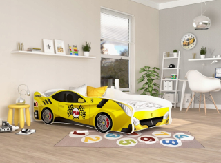 Posteľ pre detí - Autá posteľ 160x80 cm žltá s matracom car AK