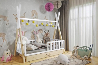 Posteľ pre detí - Detská posteľ tipi 160x80 + matrac + zásuvka