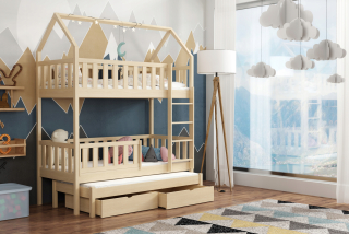 Poschodová posteľ - Bunk Bed 3-osobný dom 200x90 Otis Pine