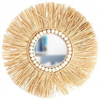 Zrkadlo do predsiene - Zrkadlo Rafia boho okrúhle zavesené nástenné koleso