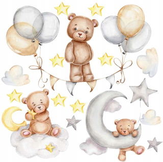 Destké samolepky - Bear Cloud Cloud Stars Stickers na stene oblohy