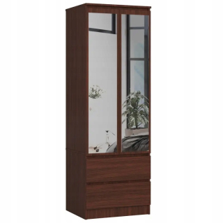 Šatníková skriňa do študenskej izby - Malá šatníková skriňa do obývačky so zrkadlom 60 cm wenge koľajnica