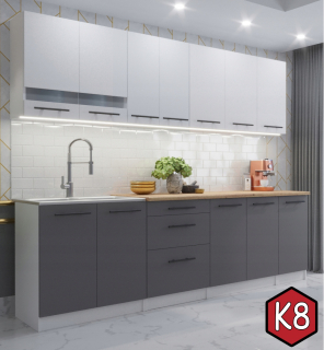 Kuchynská linka - Kuchynský nábytok Flip Gray + White Mat [K8]