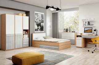 Zostava nábytku do detskej izby - Lietadlo pre mládež 1 Oak Nash/Biały/betón